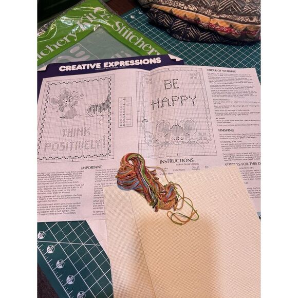 Creative Expressions Think Positively/Be Happy Counted Cross Stitch Kit Set 1981 - Picture 2 of 2